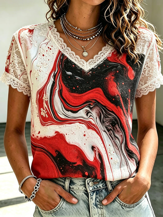Cardydony Women's Lace V-neck Top With World Cup Football Team Uniform Colors