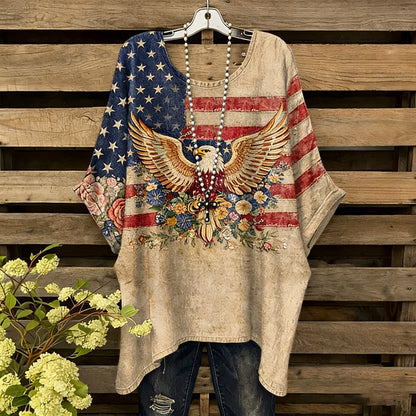Cardydony Women's Flag Eagle Art Memorial Print Casual T-shirt