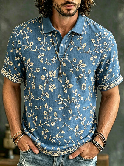 Cardydony Men's Causal Spring Summer Floral Art Print Flowy Polo Shirt