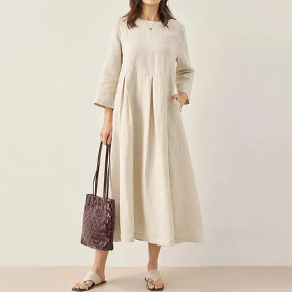 Cardydony Women's Solid Color Cotton And Linen Classic Dress