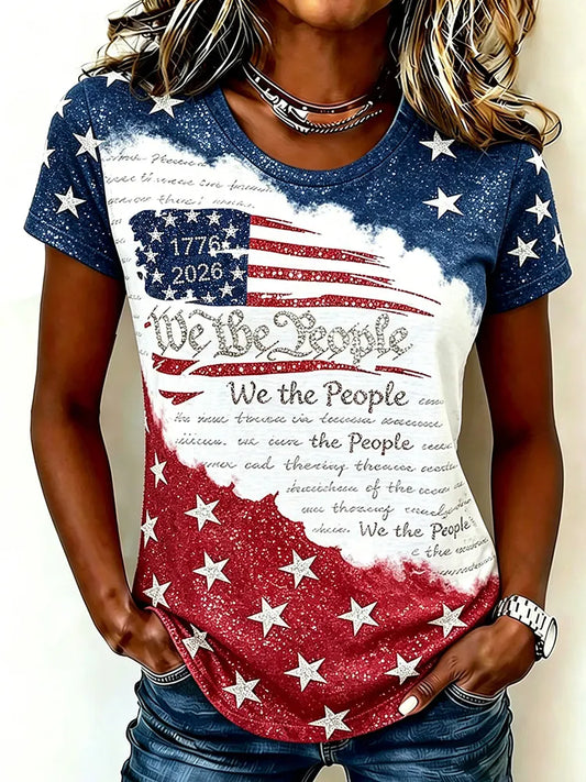 Cardydony Women's Vintage Independence Day We The People 1776-2026 Art Casual Tops