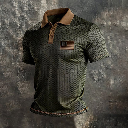 Cardydony Men's Retro Patriot Color Block Polo Shirt