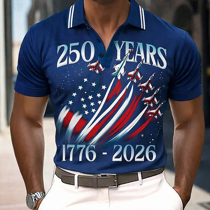 Cardydony Men's Us America 250 Year Anniversary Veterans Day Print Polo Shirt