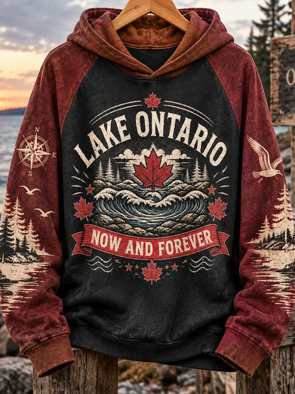 Cardydony Woman's Lake Ontario Waves, Compass, And Maple Leaf Graphic Hoodie
