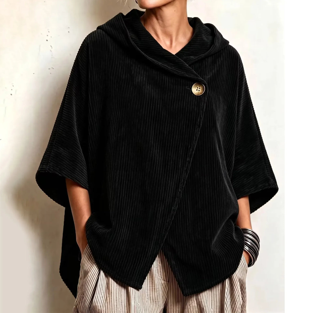 Cardydony Women's Fall Winter Cozy Asymmetric Corduroy Top
