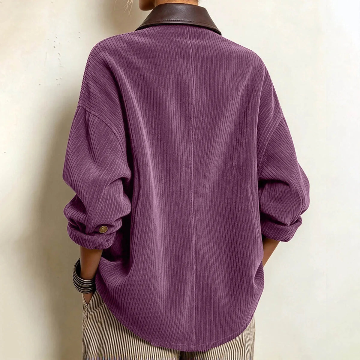 Cardydony Women's Fall Winter Cozy Asymmetric Corduroy Top