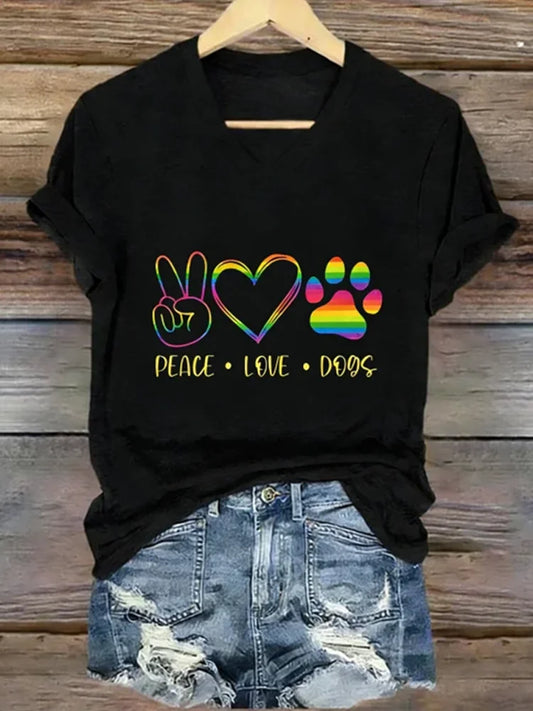 Cardydony Peace And Dogs Color Printed T-shirt