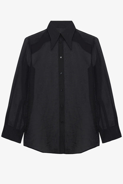 Cardydony Women's Retro Sheer Loose Long-sleeved Casual Shirt