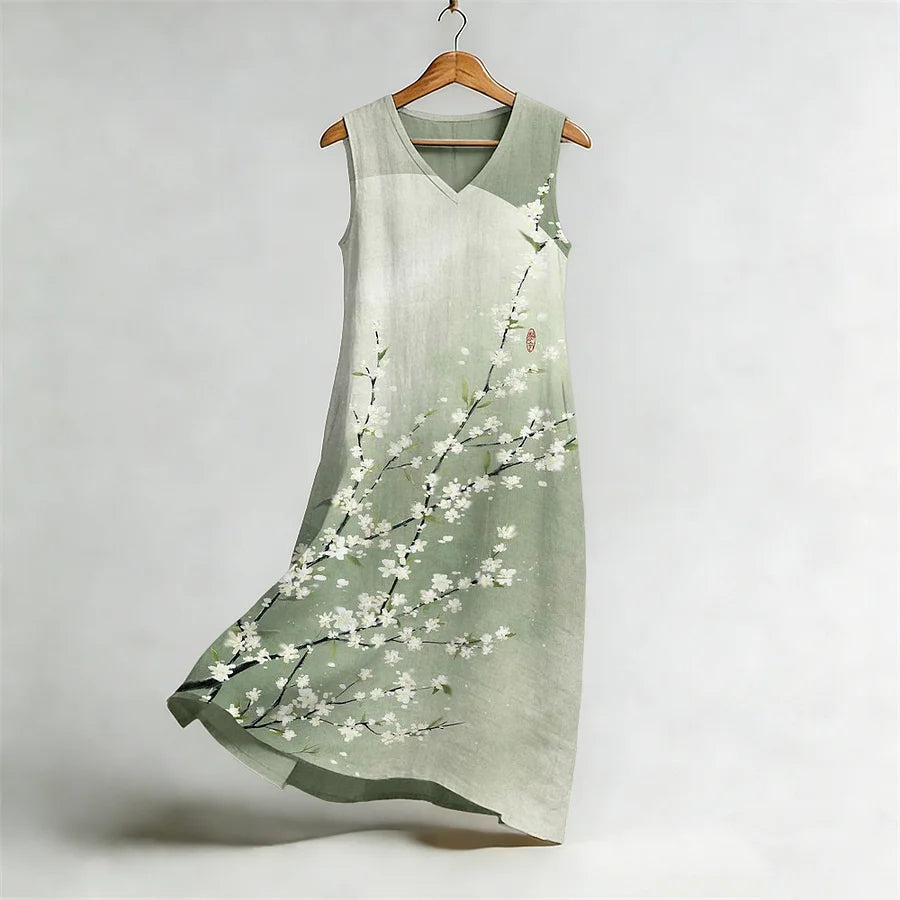 Cardydony Vintage Pear Flower Art Flowy Linen Midi Dress