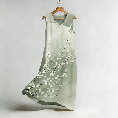 Cardydony Vintage Pear Flower Art Flowy Linen Midi Dress