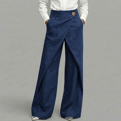 Cardydony Women's Casual Retro Slanted Button Cotton And Linen Pants