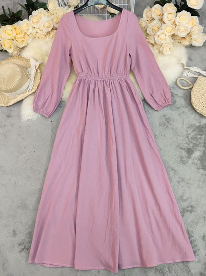 Cardydony Retro elegant flowing linen maxi dress
