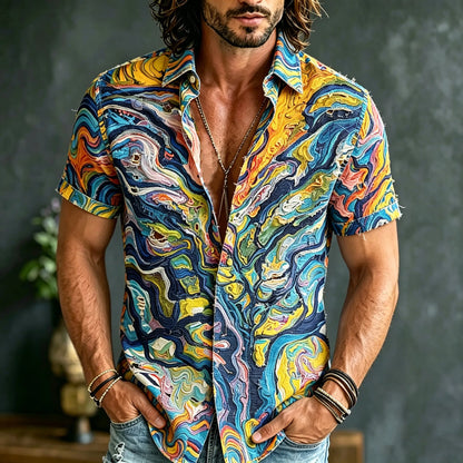 Cardydony Men's Retro Hippie Style Printed Shirt