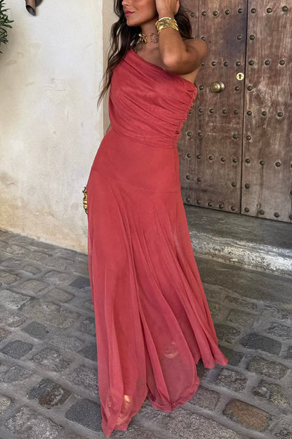 Cardydony Women's In My Arms Mesh Ruched Strapless Paneled Drape Flare Maxi Dress