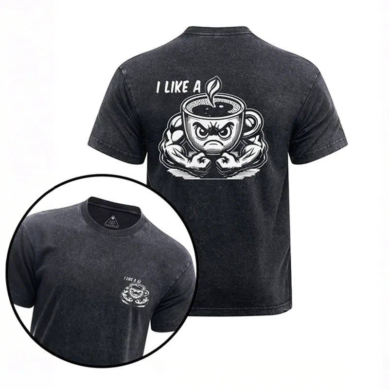 Cardydony I Like A Coffee Printed Washed Gym Shirt