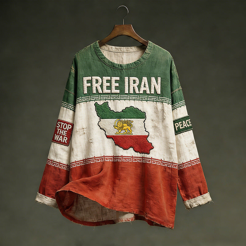Cardydony Hope Peace Forever And No War With Iran Patchwork Art Cotton Linen Shirt