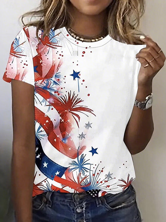 Cardydony Women's Us Flag American 250th Anniversary Round Neck T Shirt