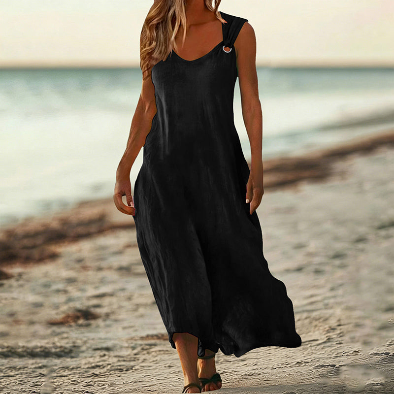 Cardydony Women's Solid Color Linen Blend Sleeveless Dress