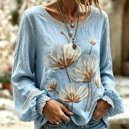 Cardydony Women's Vintage Floral Art Print Casual Long-sleeve T-shirt