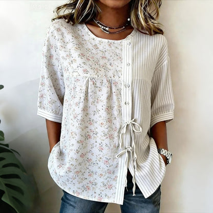 Cardydony Women's Floral Striped Short-sleeved Top