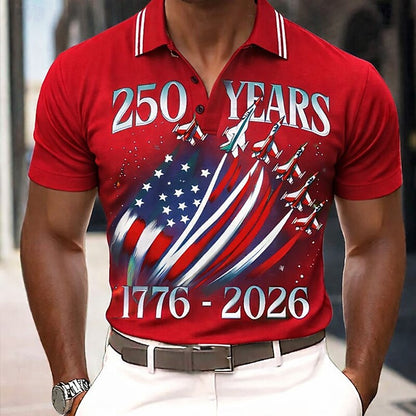 Cardydony Men's Us America 250 Year Anniversary Veterans Day Print Polo Shirt