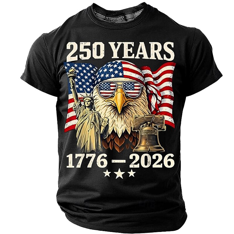 Cardydony Men's Anniversary 250 Years 1776 2026 Cool Bald Eagle Sunglasses Statue Of Liberty Us Flag T Shirt