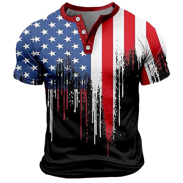 Cardydony Men's Retro America's 250th Anniversary Print Henley T-shirt