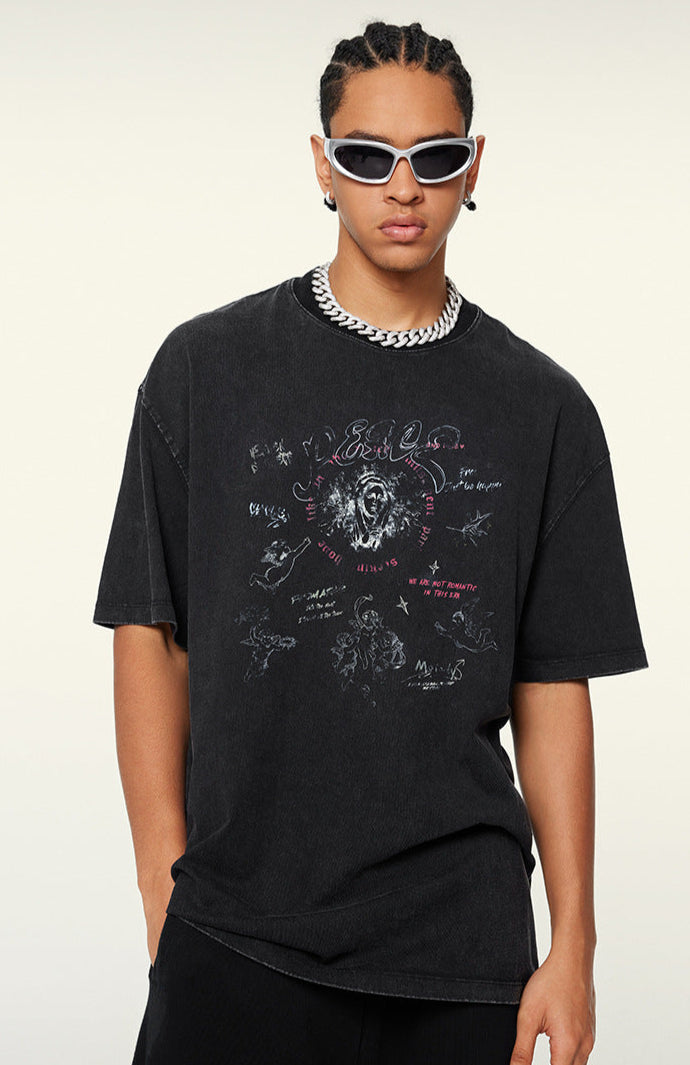 Cardydony Women's Doodle Sketch Graphic Tee – Oversized Streetwear for Women