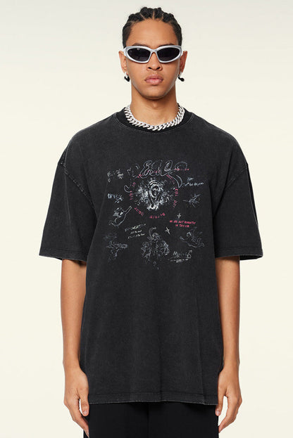 Cardydony Women's Doodle Sketch Graphic Tee – Oversized Streetwear for Women