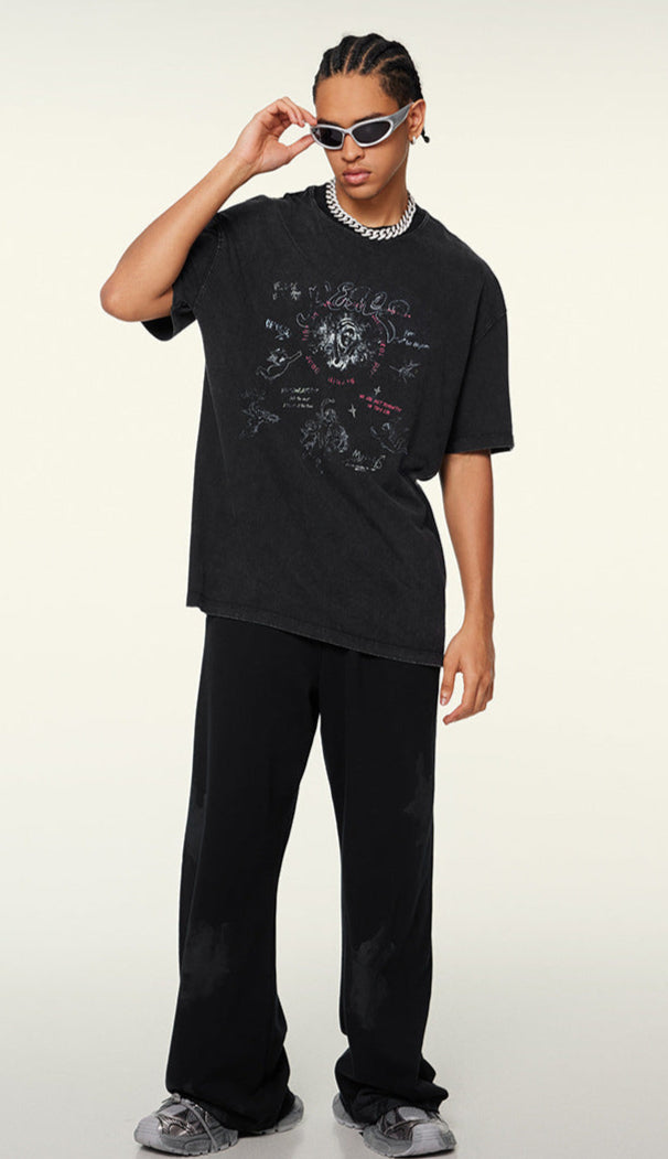 Cardydony Women's Doodle Sketch Graphic Tee – Oversized Streetwear for Women