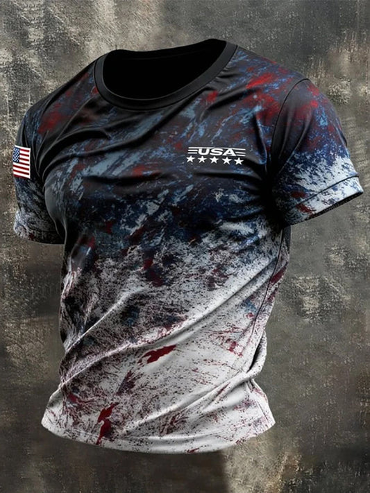 Cardydony Men's Retro Flag Color Short-sleeve T-shirt