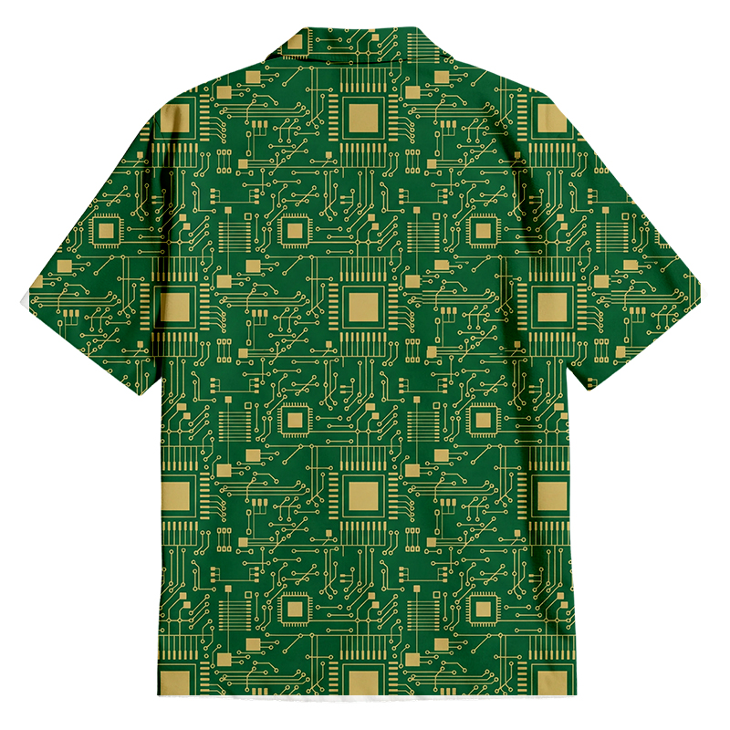 Cardydony Men's Technology Sense Circuit Board Button Up Pocket Shirt