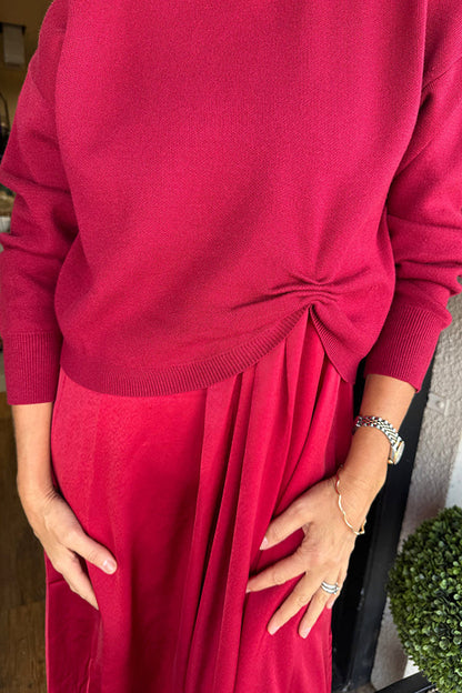 Cardydony Women's  Practical Fashion Knit Ruched Sweater and Satin Stretch Tank Midi Dress Two-piece Set