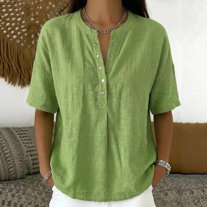 Cardydony Women's Solid Color Linen Blend Short Sleeve T-shirt