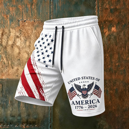 Cardydony Men's Usa Anniversary Flag With Eagle Pattern Casual Mesh Shorts