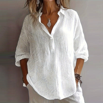 Cardydony Women's Vintage Floral Lace Cotton And Linen Shirt