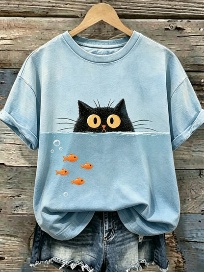 Cardydony Women's Cute Cat Print Casual T-shirt