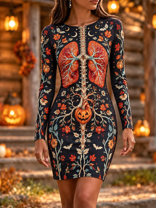 Cardydony Women's Pumpkin Heart Skeleton Dress