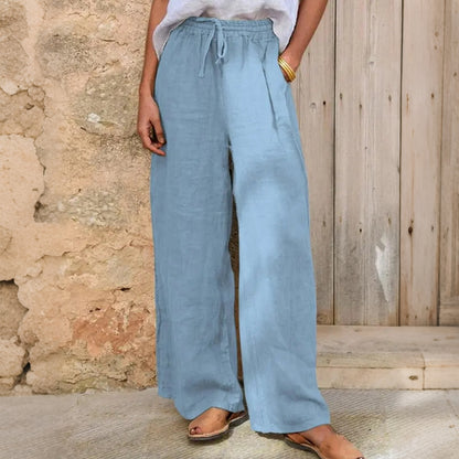 Cardydony Casual Loose Drawstring Solid Color Linen Pants