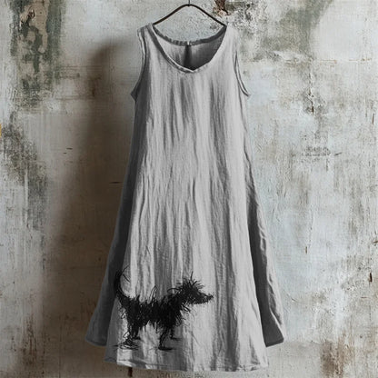 Cardydony Fuzzy Dog Line Painting Linen Tank Dress