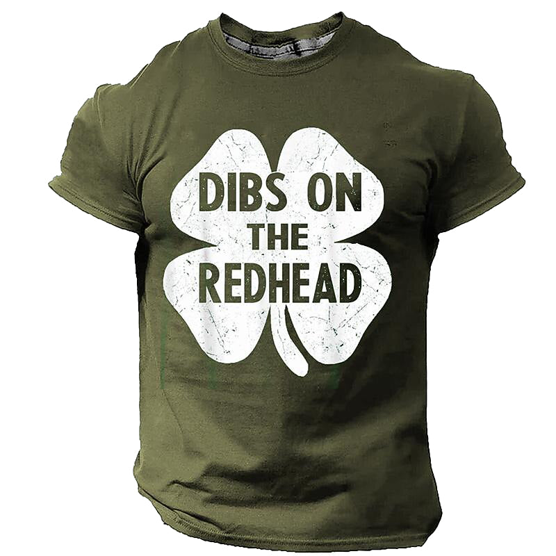 Cardydony Men's St. Patrick Day Dibs On The Redhead Shamrock Irish Graphic T-shirt