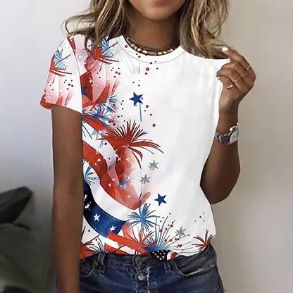 Cardydony Women's Us Flag American 250th Anniversary Round Neck T Shirt