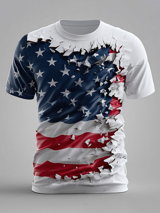 Cardydony Men's Casual America's 250th Anniversary 3d Torn Print T Shirt