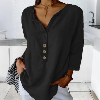 Cardydony Casual Button-down Solid Color Notched Collar Shirt