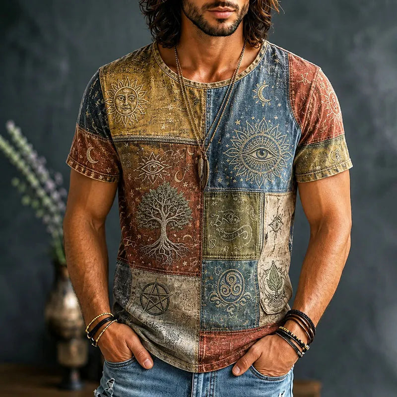 Cardydony Men's Mysterious Tree And Eyes Hippie Art Print Casual Short Sleeve T-shirt
