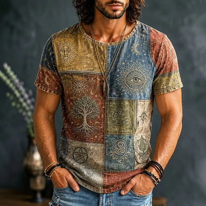 Cardydony Men's Mysterious Tree And Eyes Hippie Art Print Casual Short Sleeve T-shirt