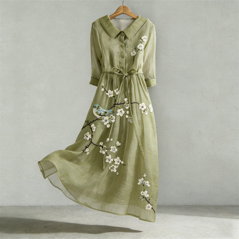 Cardydony Bird & Plum Blossom Japanese Art Flowy Maxi Dress