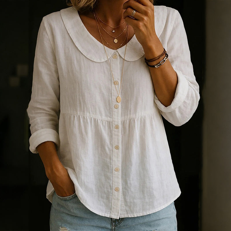 Cardydony Women's Solid Color Cotton Linen Button-up Top