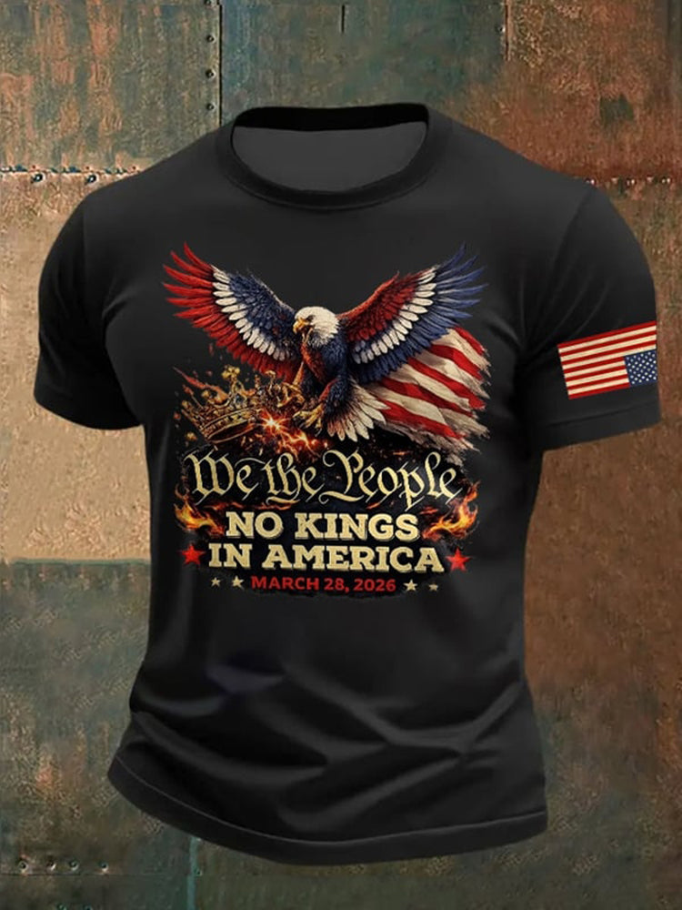 Cardydony Men's Retro We The People No Kings In America March 28 2026 Print T-shirt