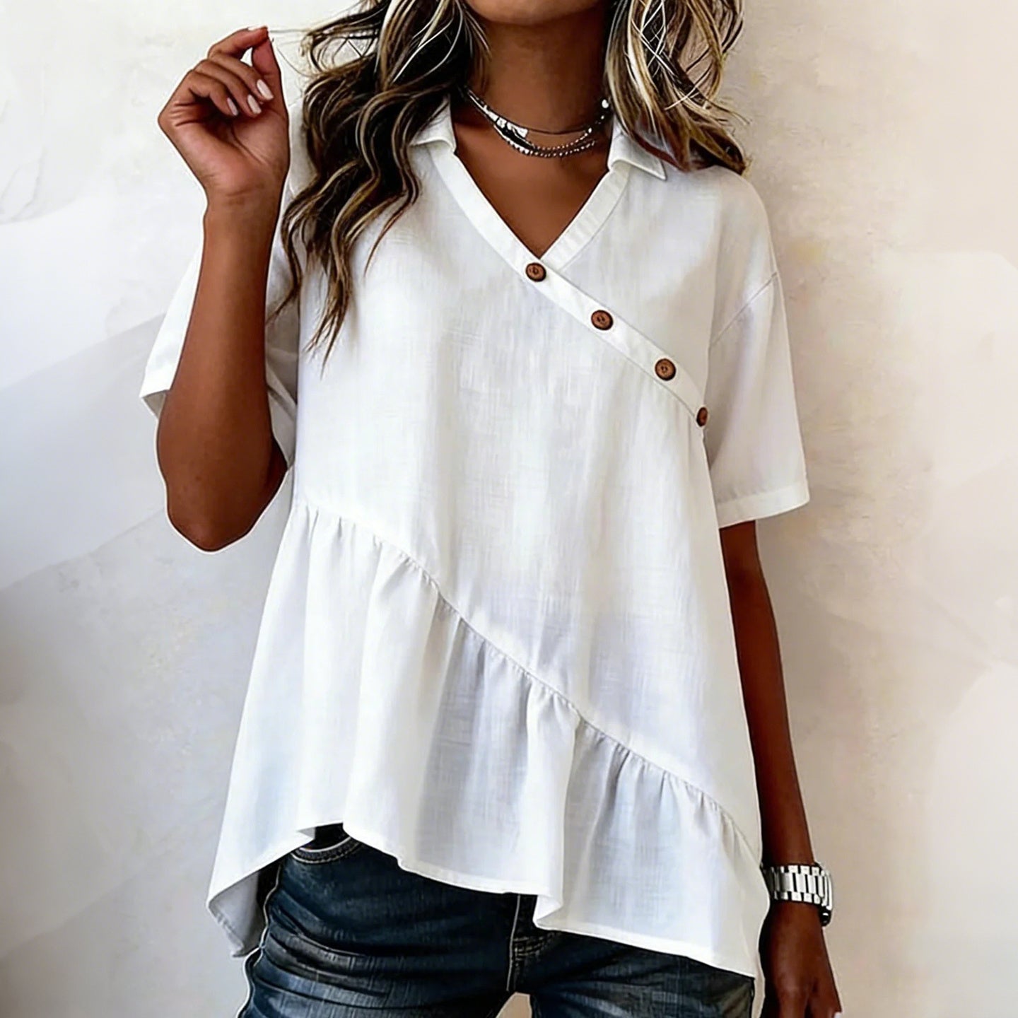 Cardydony Women's Vintage Simple Buttons Cotton Linen Shirt